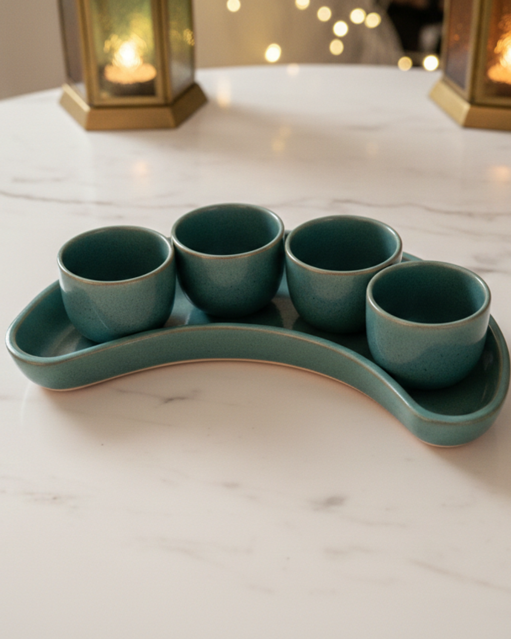 Hilal Tray with Four Matching Cups – Ramadan-Inspired Design