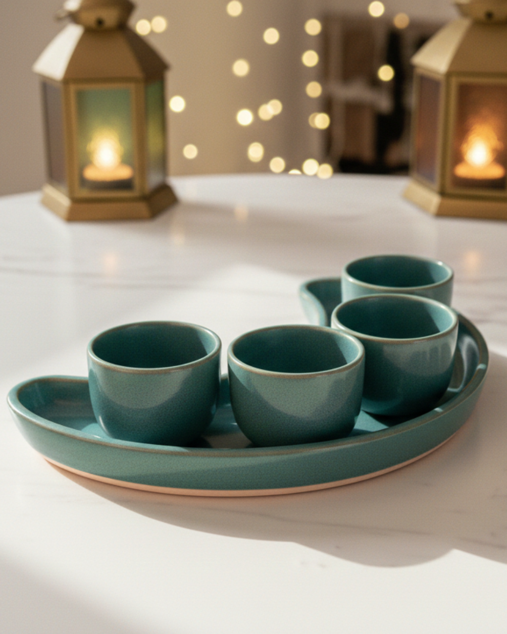 Hilal Tray with Four Matching Cups – Ramadan-Inspired Design