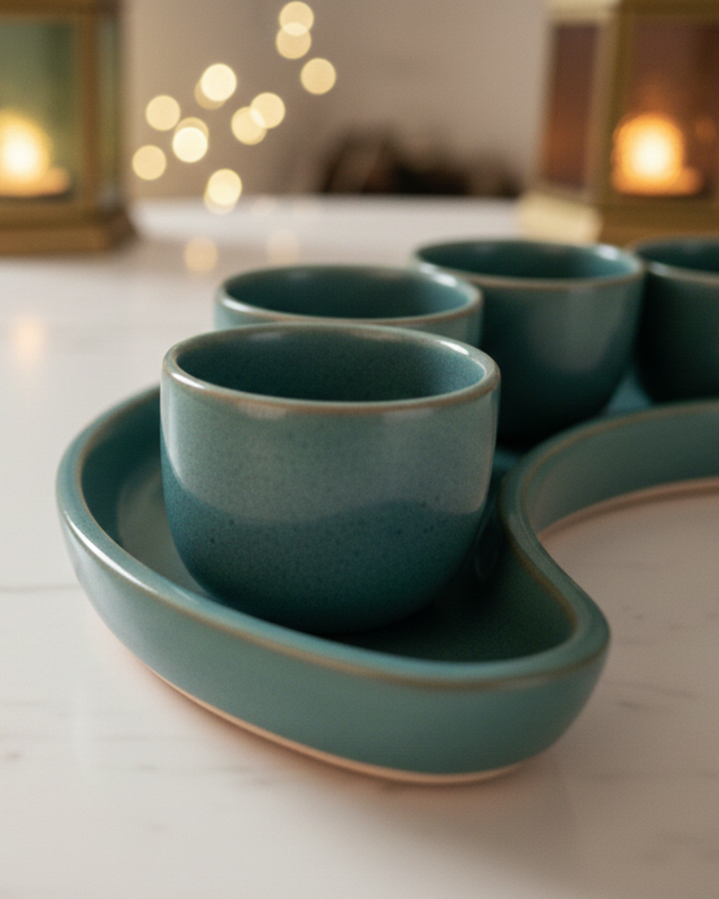 Hilal Tray with Four Matching Cups – Ramadan-Inspired Design