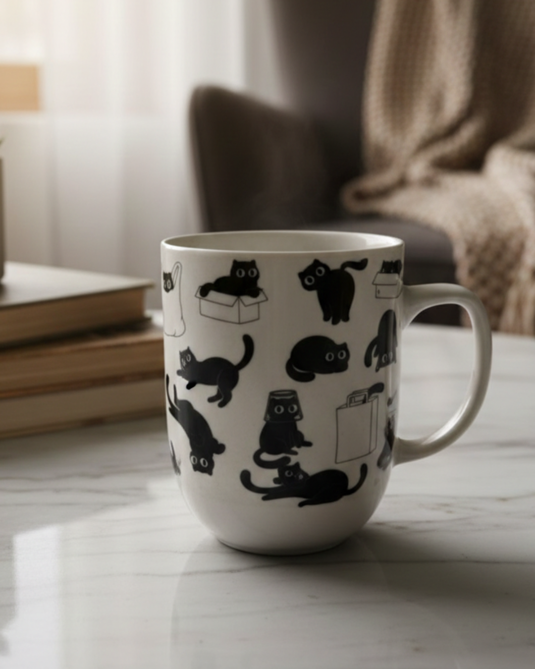 Cute Black Cats Ceramic Mug – 350ml | Minimal Art Coffee & Tea Cup