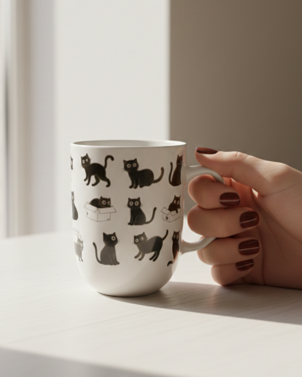 Cute Black Cats Ceramic Mug – 350ml | Minimal Art Coffee & Tea Cup - Gifteila