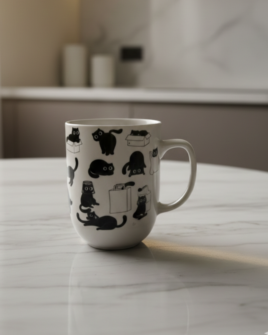 Cute Black Cats Ceramic Mug – 350ml | Minimal Art Coffee & Tea Cup