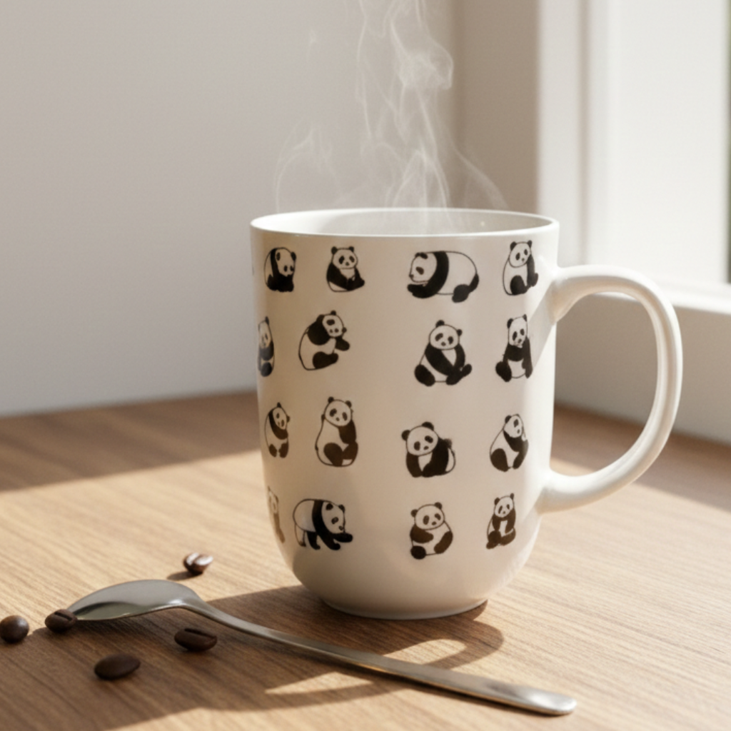 Cute Panda Ceramic Mug – 350ml | Minimal Black & White Coffee Cup