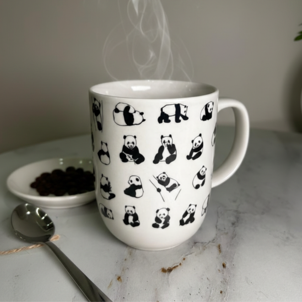 Cute Panda Ceramic Mug – 350ml | Minimal Black & White Coffee Cup