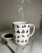 Cute Panda Pattern Ceramic Mug – 350ml | Minimal Black & White Coffee Cup