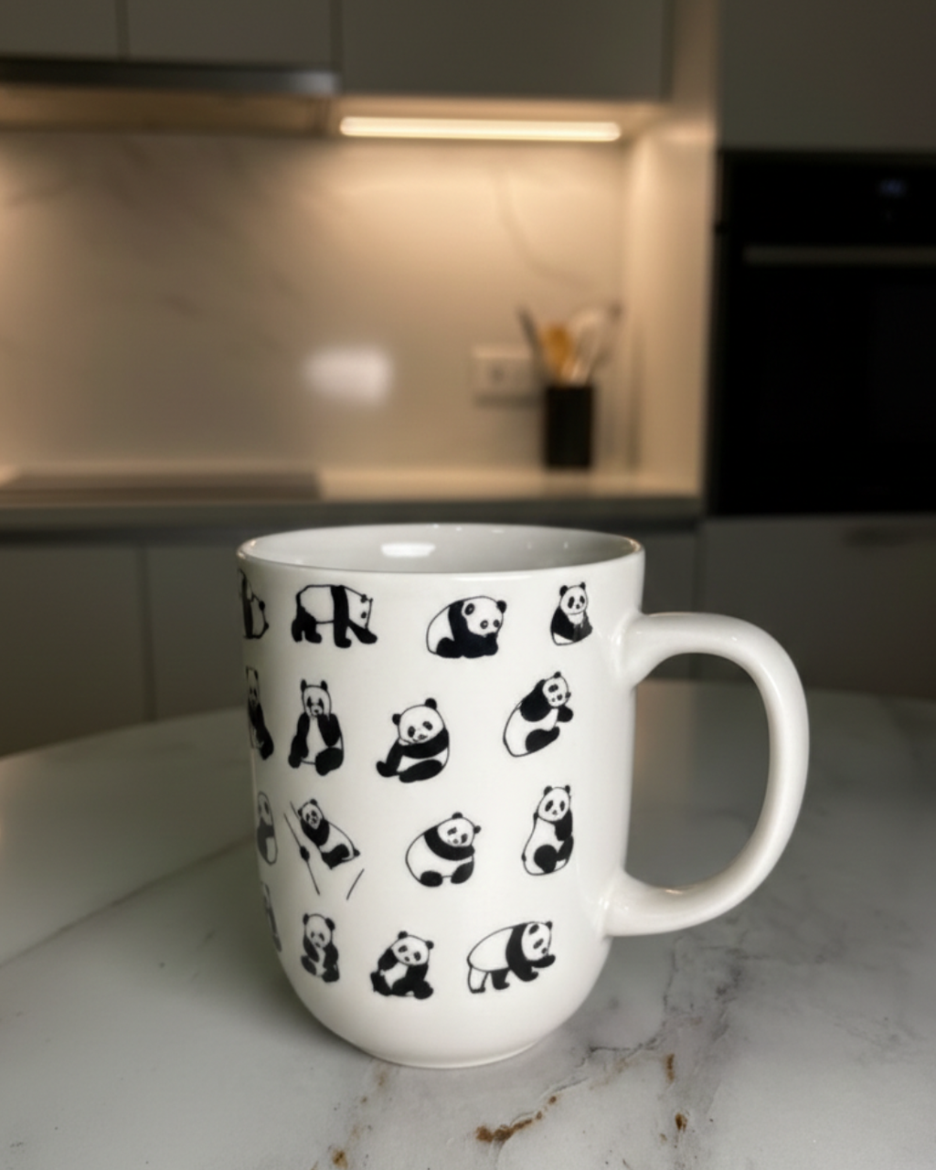 Cute Panda Pattern Ceramic Mug – 350ml | Minimal Black & White Coffee Cup