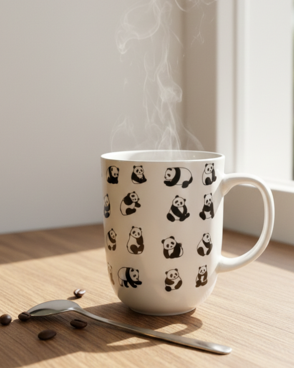 Cute Panda Pattern Ceramic Mug – 350ml | Minimal Black & White Coffee Cup