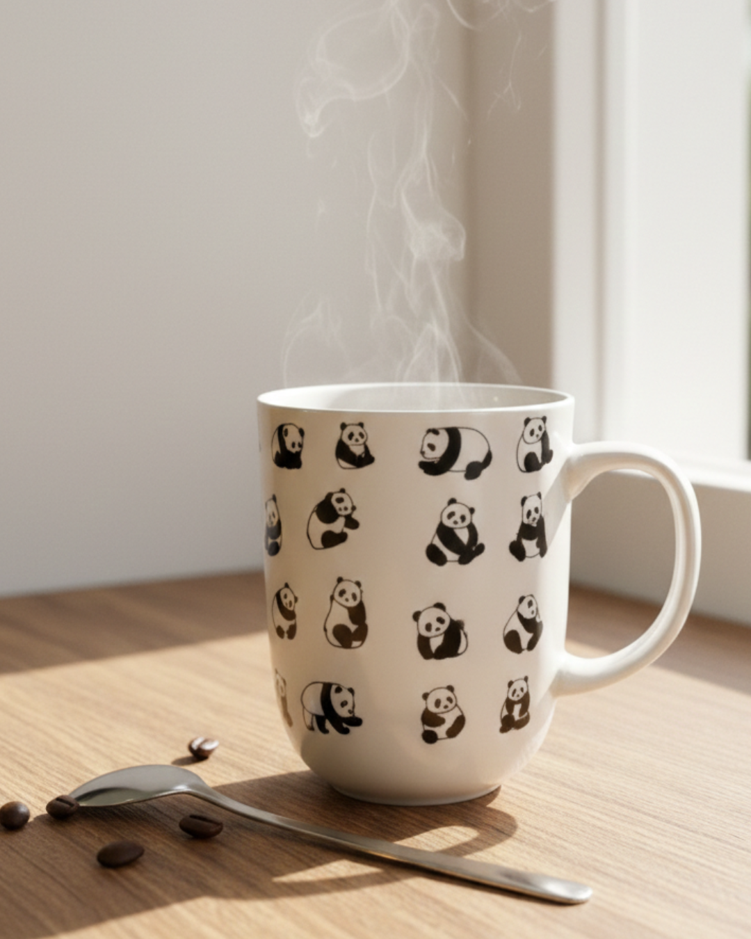 Cute Panda Pattern Ceramic Mug – 350ml | Minimal Black & White Coffee Cup