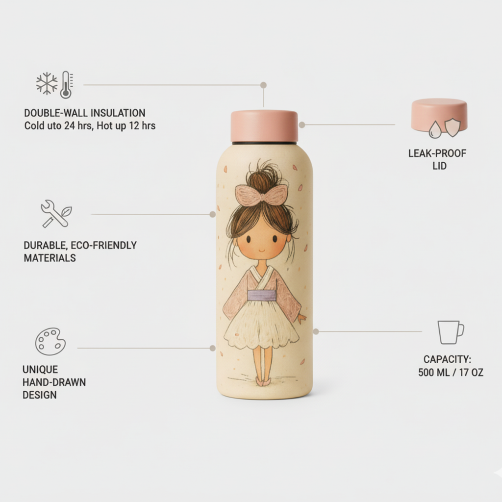 Cute Girl Bottle - Adorable Water Bottle for Kids & Teens