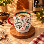 Christmas Holly & Berries Mug, White with Red Handle, 350ml – view 3