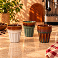 Fluted Ceramic Coffee Cups Set of 3 – Cream, Sage Green & Amber, 200ml by Gifteila