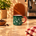Christmas Trees & Stars Mug, Forest Green with Red Handle, 300ml by Gifteila