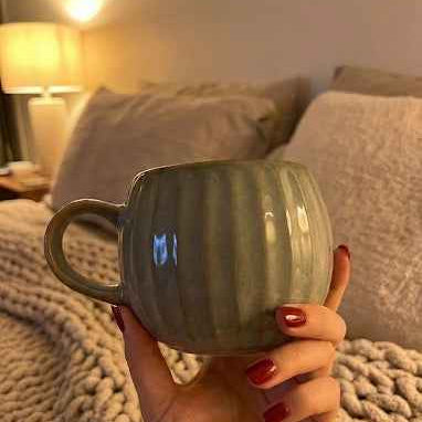Sage Ribbed Coffee Mug - 380 ml | Cozy Luxury Ceramic Cup