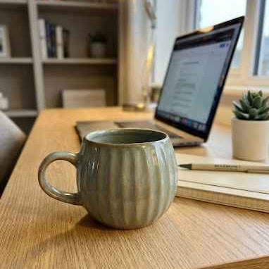 Sage Ribbed Coffee Mug - 380 ml | Cozy Luxury Ceramic Cup