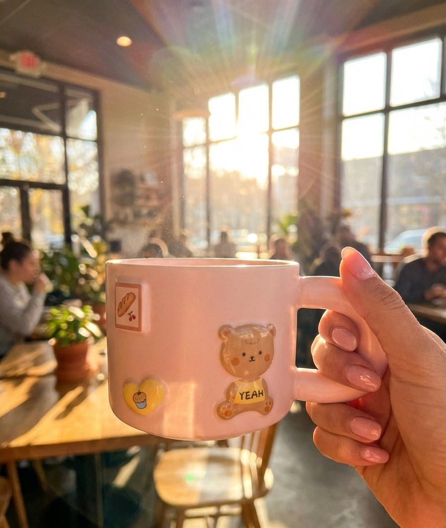 Blush Pink Teddy Cup - Premium Ceramic Mug with Adorable Bear Design