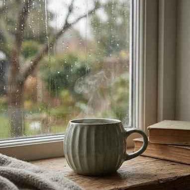 Sage Ribbed Coffee Mug - 380 ml | Cozy Luxury Ceramic Cup