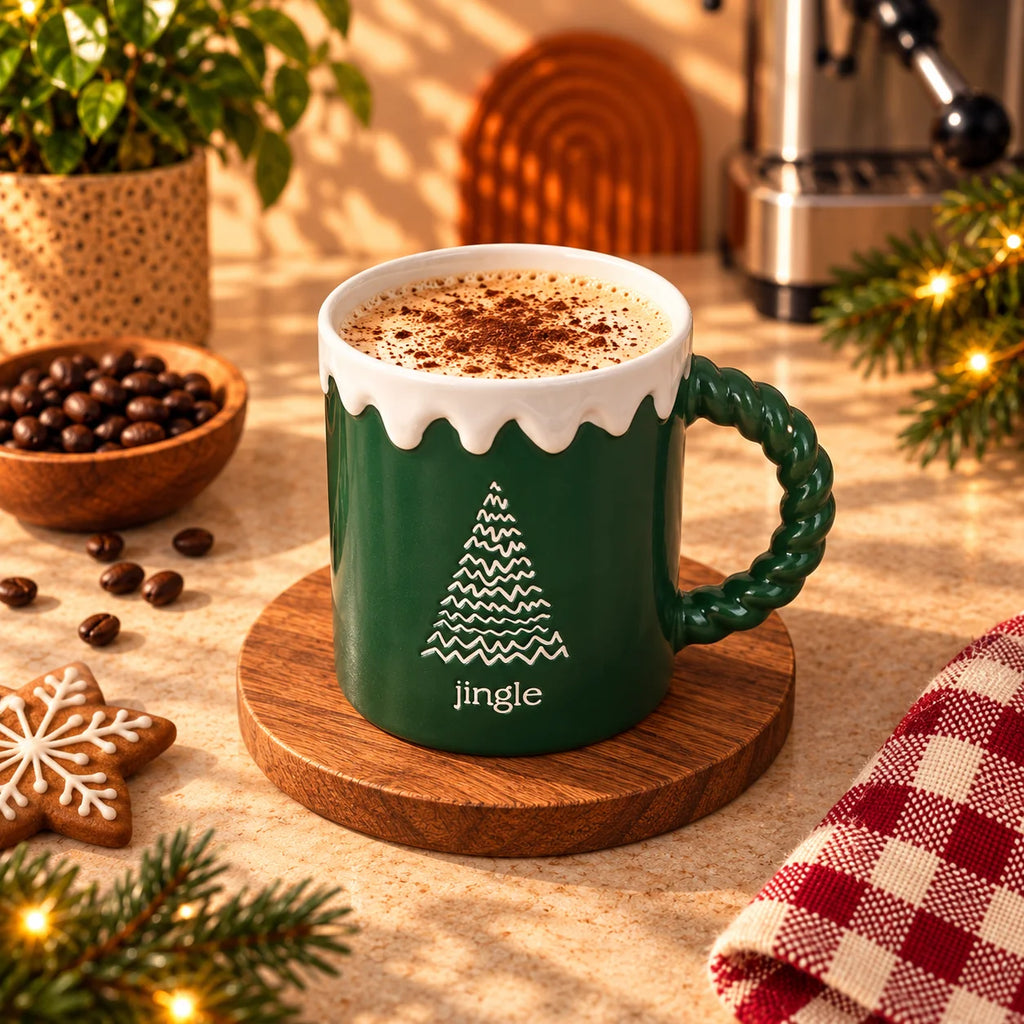 Jingle Christmas Tree Mug, Green with Twisted Handle, 350ml – view 3