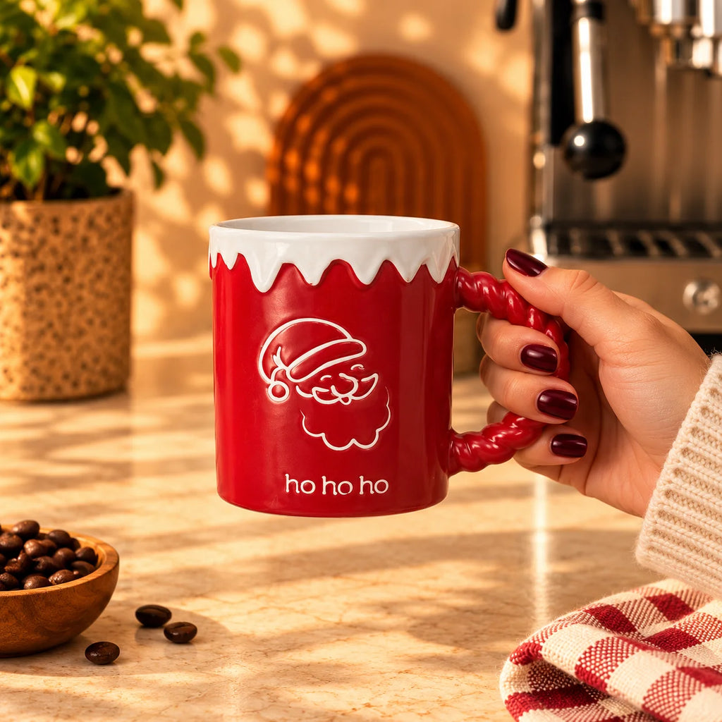 Ho Ho Ho Santa Mug, Red with Twisted Handle, 350ml – view 2