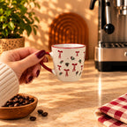 Christmas Bows & Holly Cup – Cream with Red Handle, 150ml by Gifteila