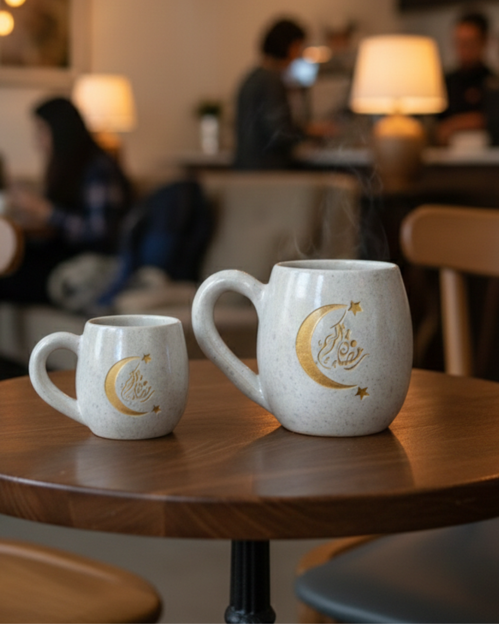 Handmade Pottery Ramadan Crescent Mug Bundle – Large 380ml  & Mini 180ml