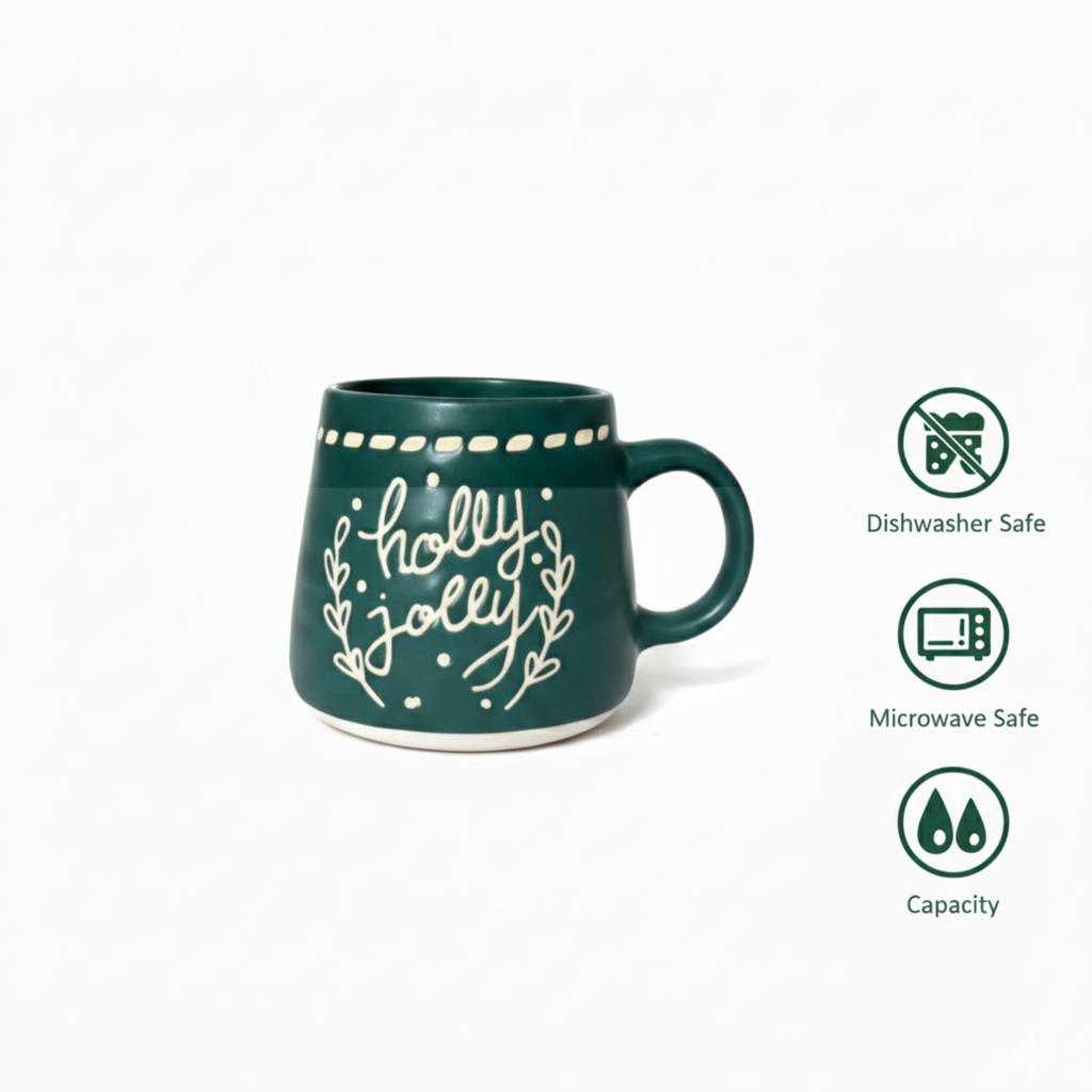 HandMade Holly Jolly Mug Large - Festive Christmas Coffee Mug