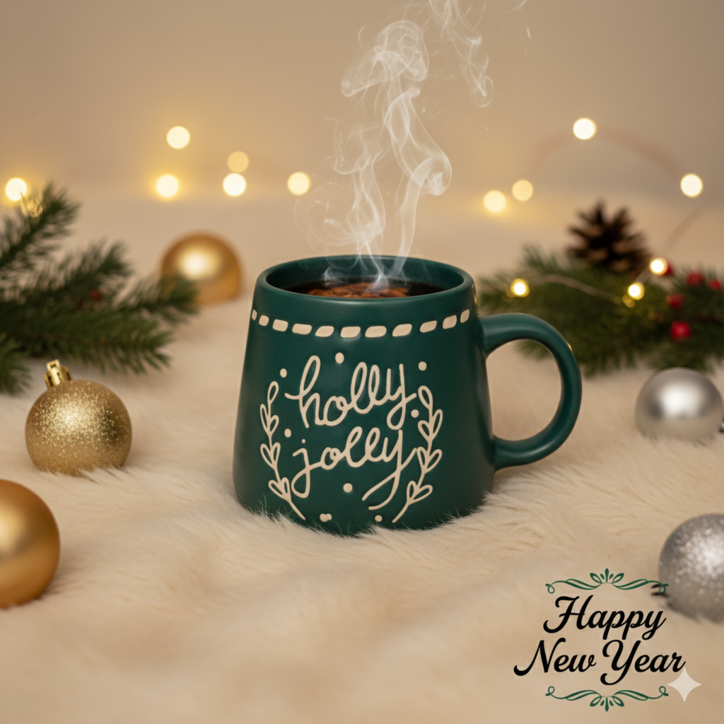 HandMade Holly Jolly Mug Large - Festive Christmas Coffee Mug