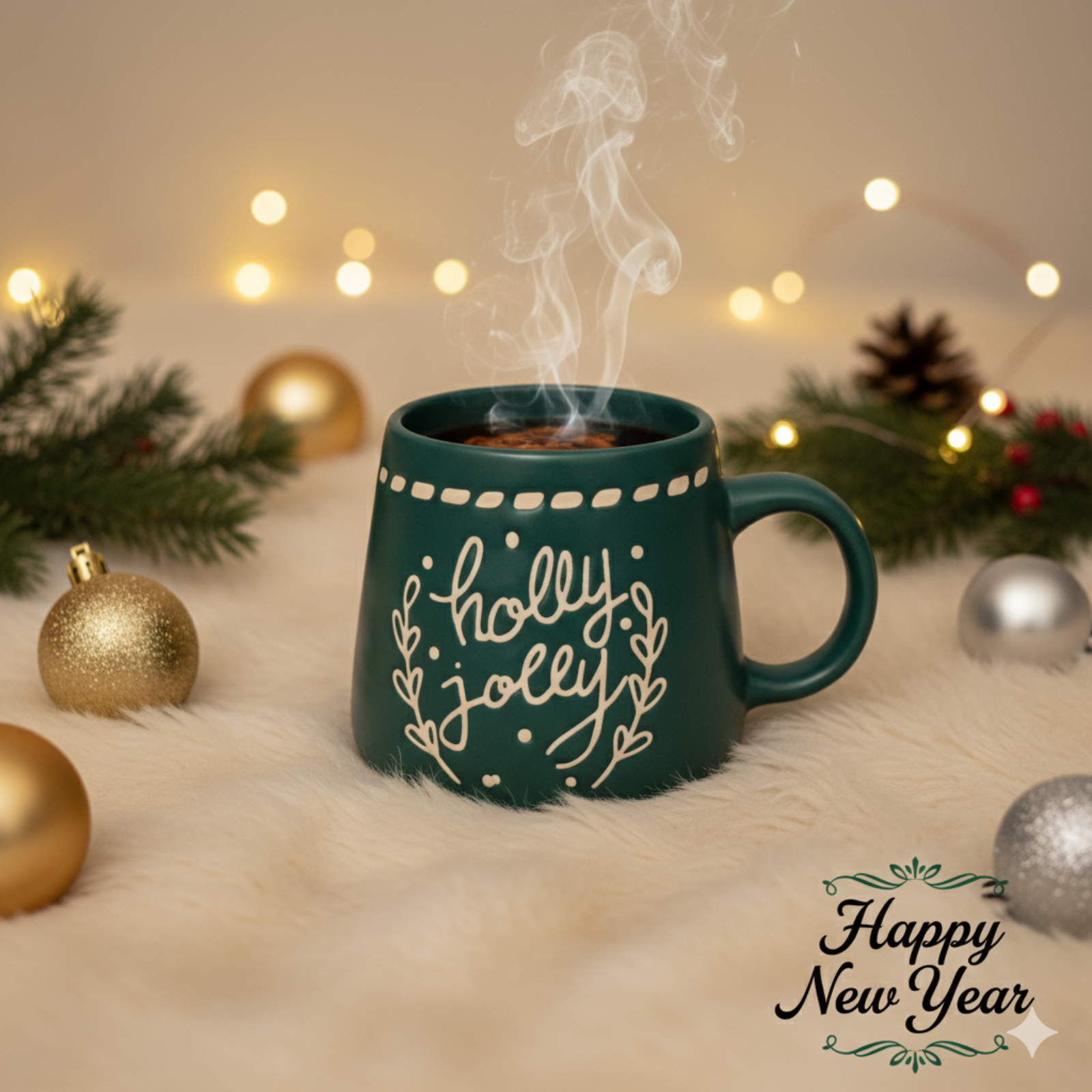 HandMade Holly Jolly Mug Large - Festive Christmas Coffee Mug