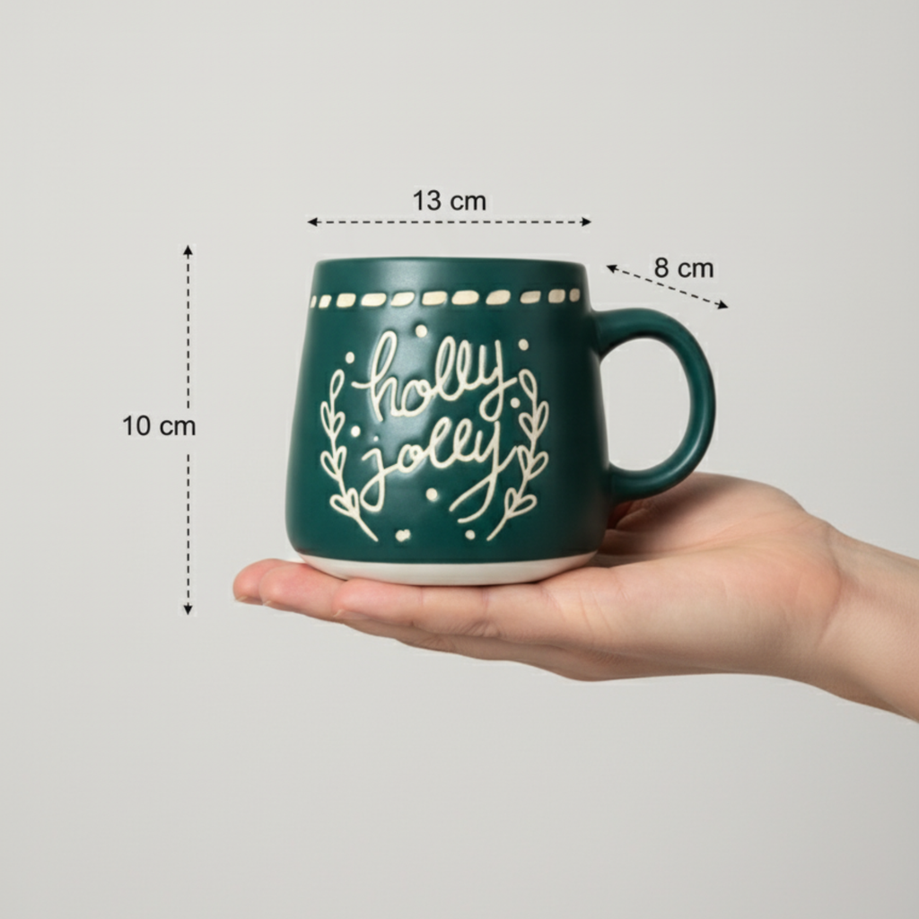 HandMade Holly Jolly Mug Large - Festive Christmas Coffee Mug