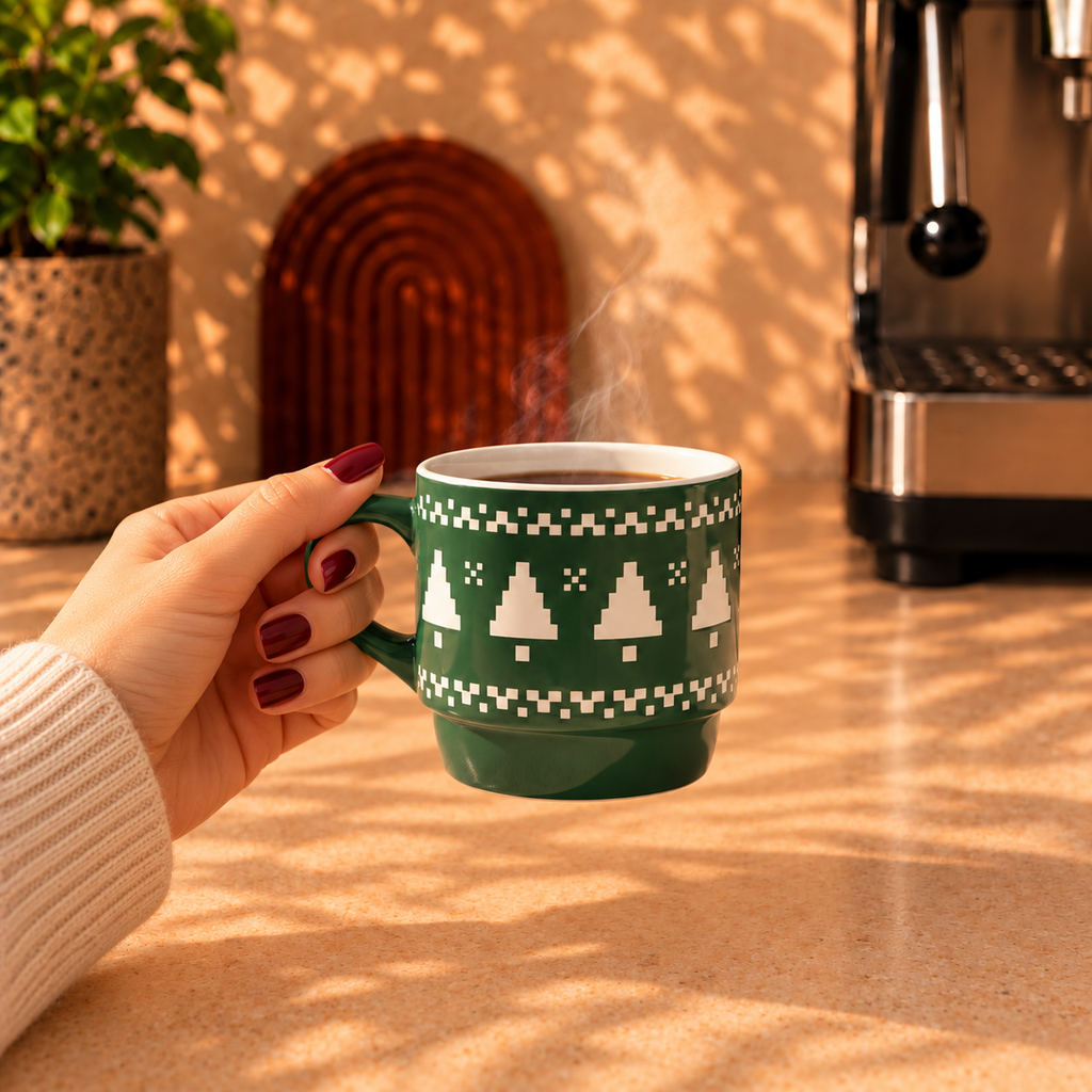 Green Pixel Christmas Tree Cup - ceramic cup, view 2 of 6