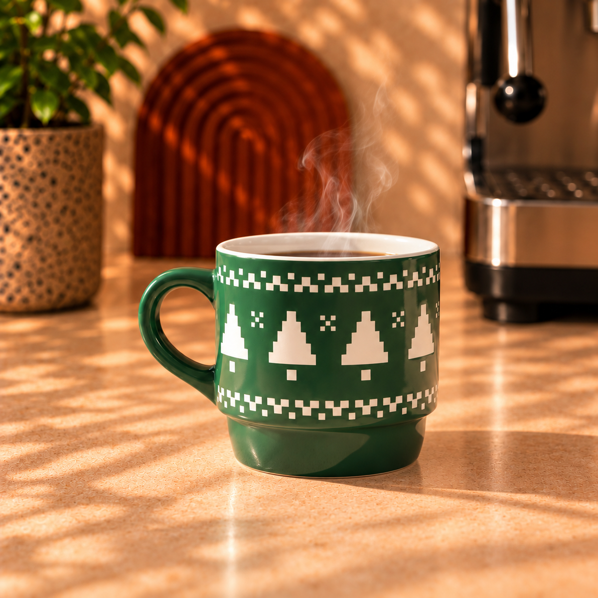 Green Pixel Christmas Tree Cup - ceramic cup, view 3 of 6