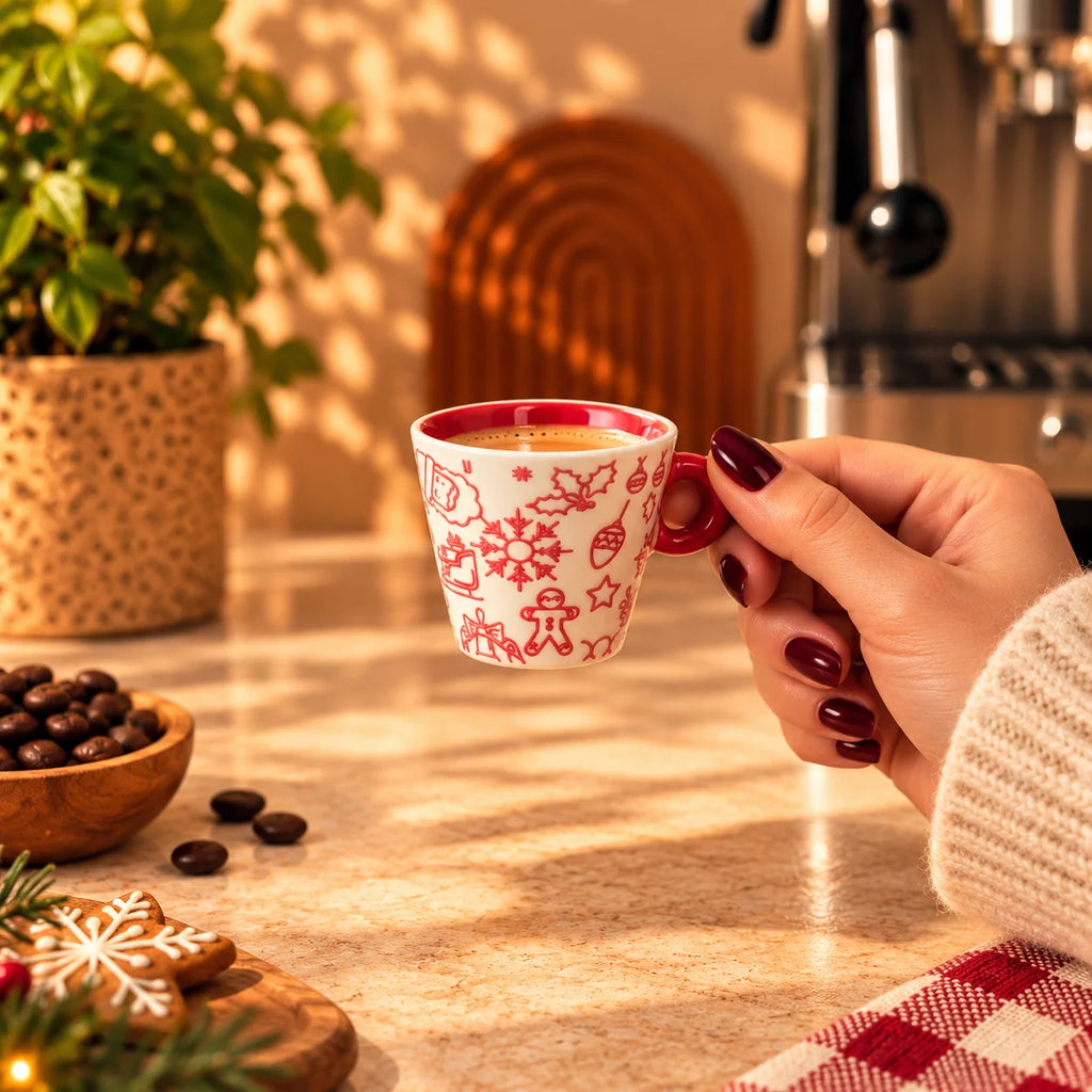 Christmas Doodles Espresso Cup, Red & Cream, 90ml – view 2