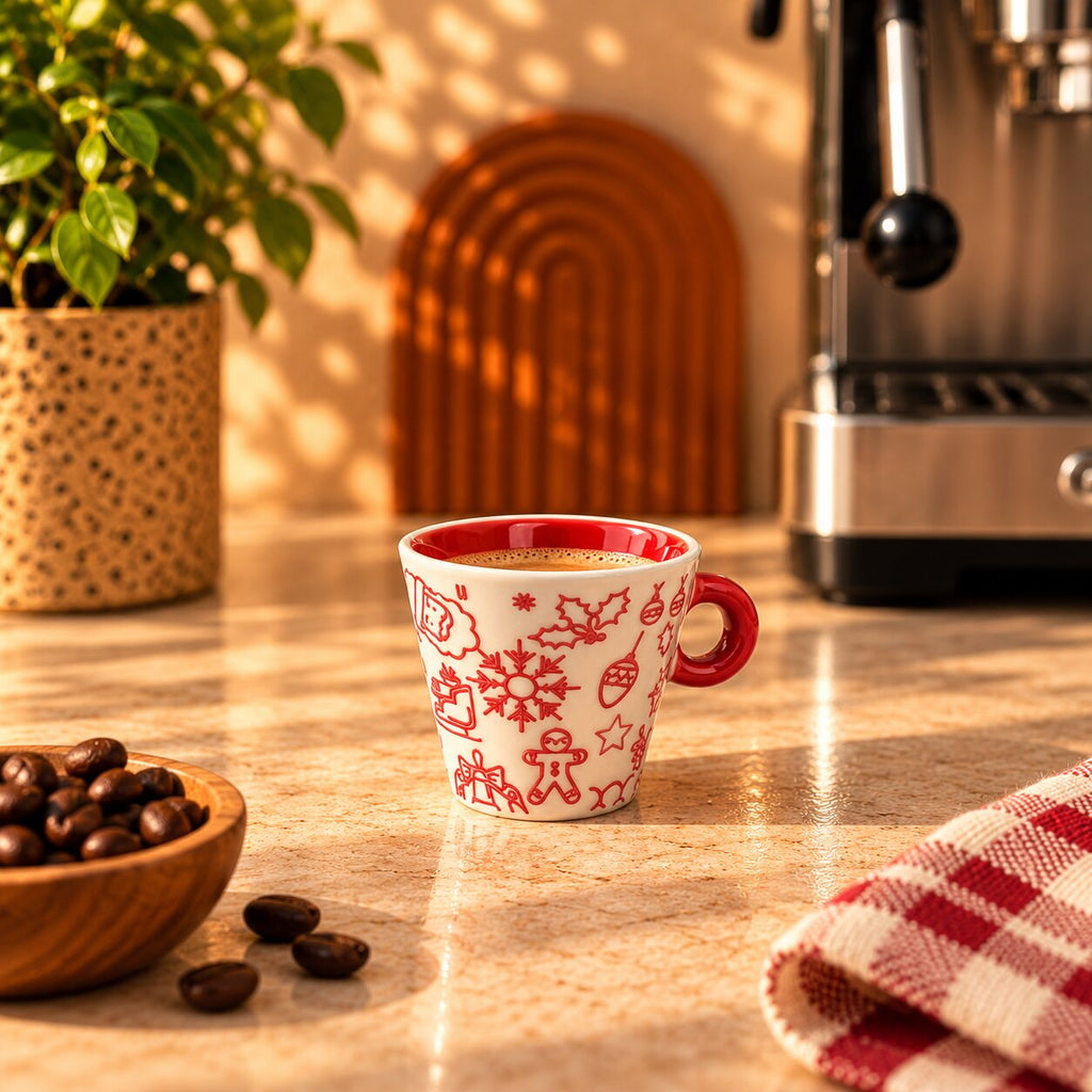 Christmas Doodles Espresso Cup, Red & Cream, 90ml by Gifteila