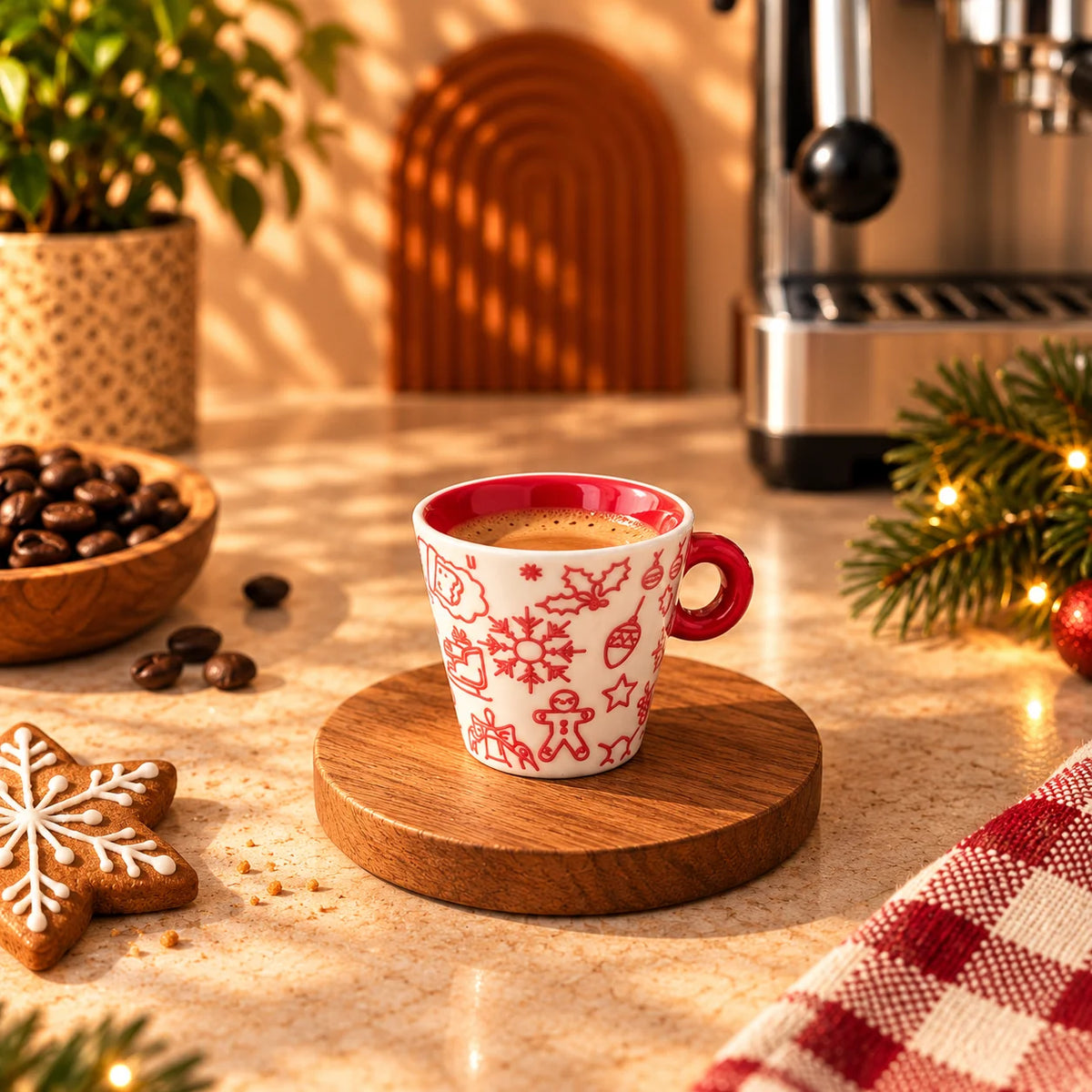Christmas Doodles Espresso Cup, Red & Cream, 90ml – view 3