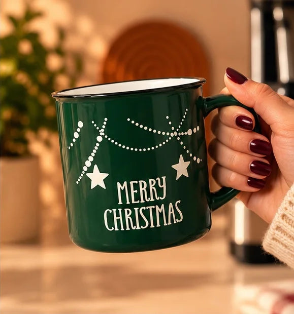 Merry Christmas Stars Mug, Forest Green, 500ml – view 2