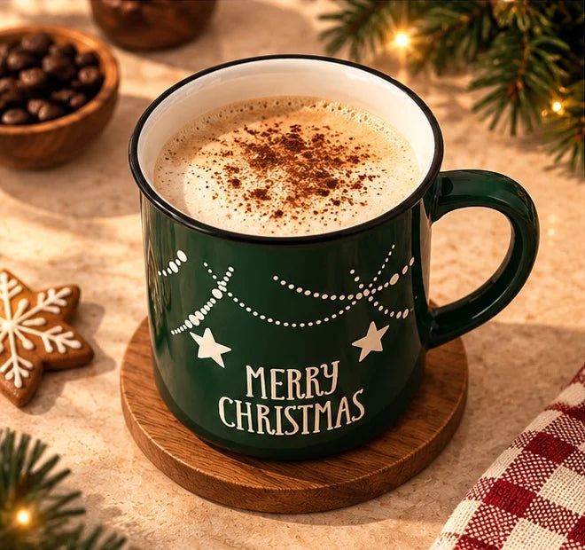 Merry Christmas Stars Mug, Forest Green, 500ml – view 3
