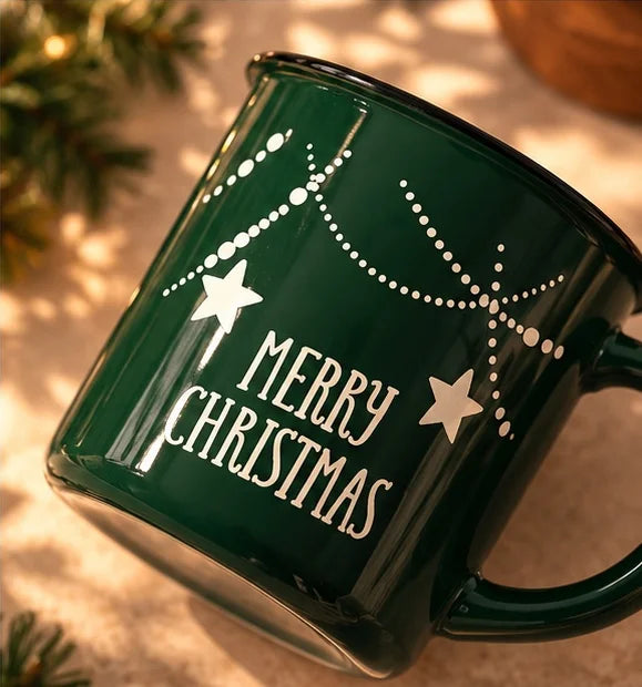 Merry Christmas Stars Mug, Forest Green, 500ml – view 4