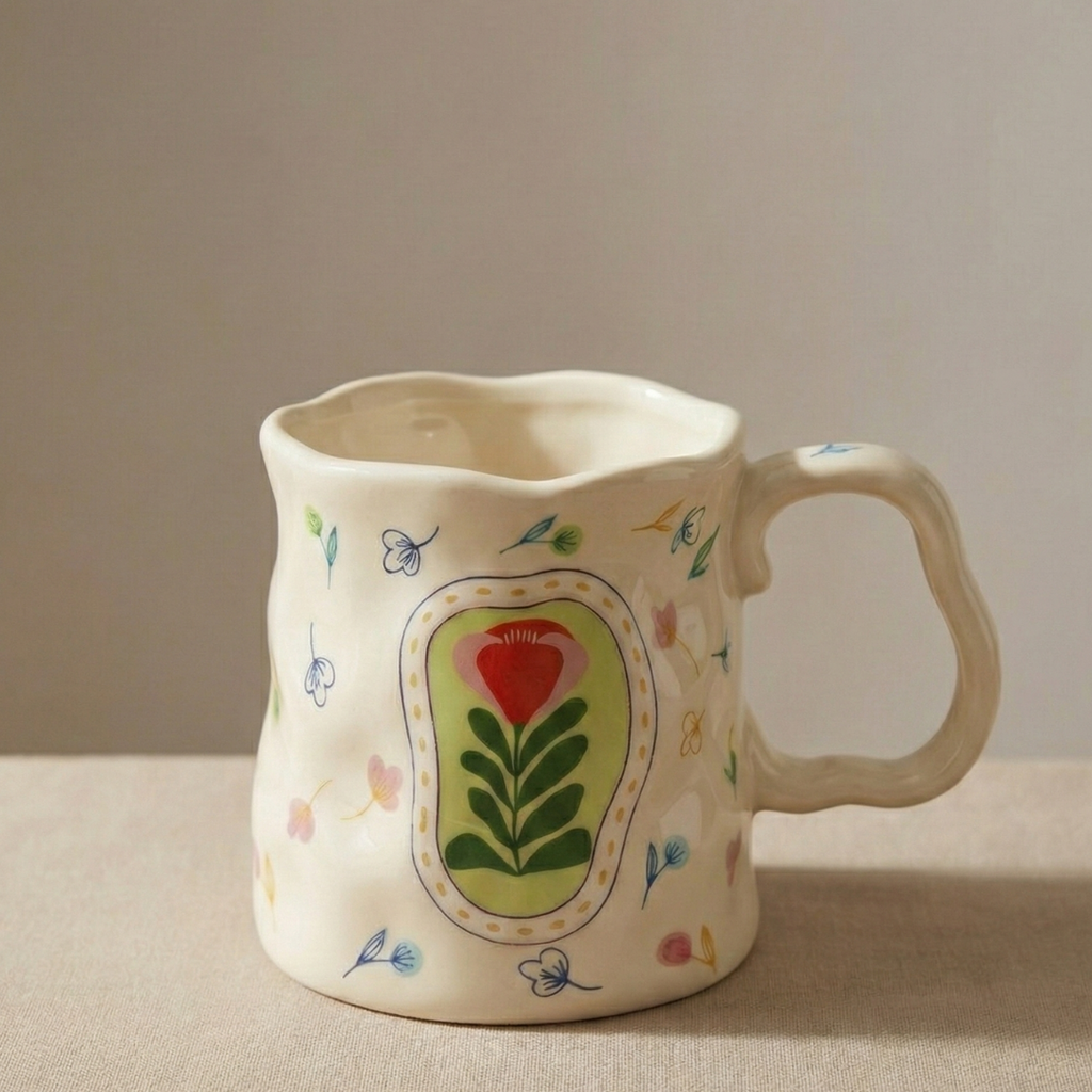 Botanical Charm Ceramic Mug – Handcrafted Nature Design | Luxury Coffee Cup 400ML - Gifteila