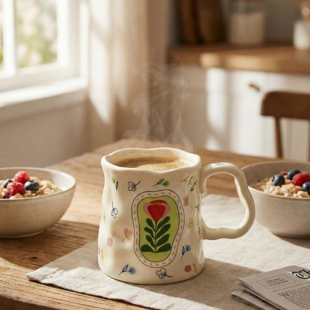 Botanical Charm Ceramic Mug – Handcrafted Nature Design | Luxury Coffee Cup 400ML - Gifteila
