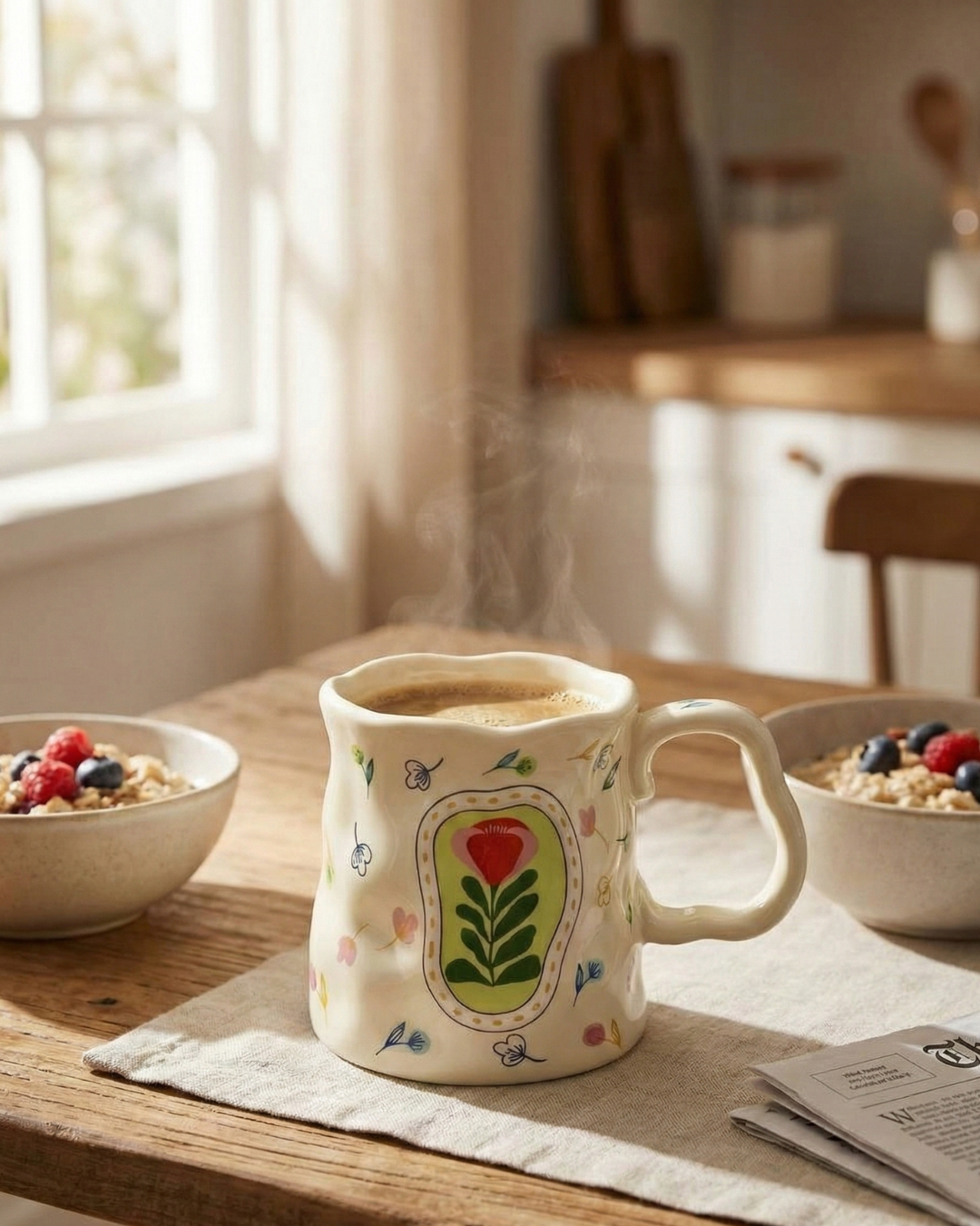 Botanical Charm Ceramic Mug – Handcrafted Nature Design | Luxury Coffee Cup 400ML