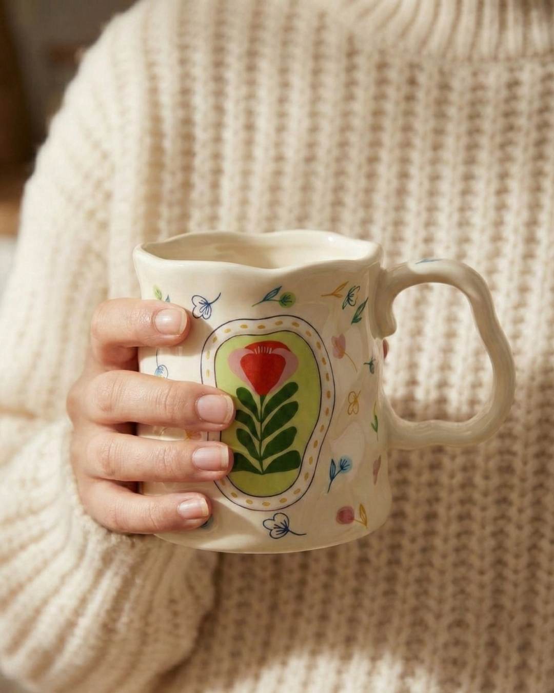 Botanical Charm Ceramic Mug – Handcrafted Nature Design | Luxury Coffee Cup 400ML
