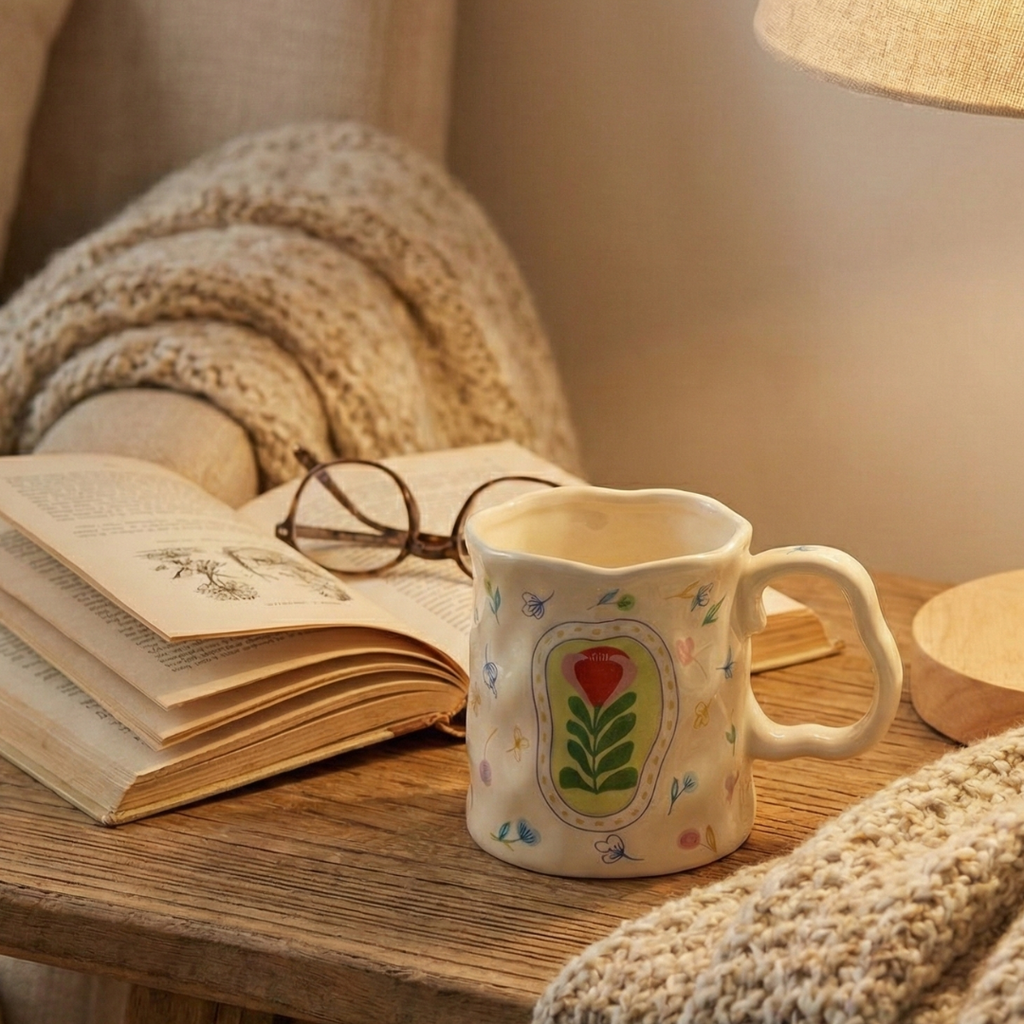 Botanical Charm Ceramic Mug – Handcrafted Nature Design | Luxury Coffee Cup 400ML - Gifteila