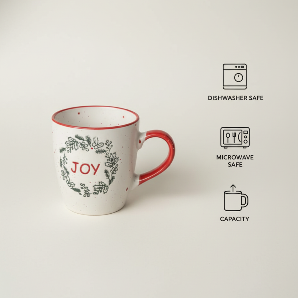 Handmade Joy Christmas Mug – Festive Ceramic Cup (350ml) | Holiday Coffee & Hot Chocolate Mug - Gifteila