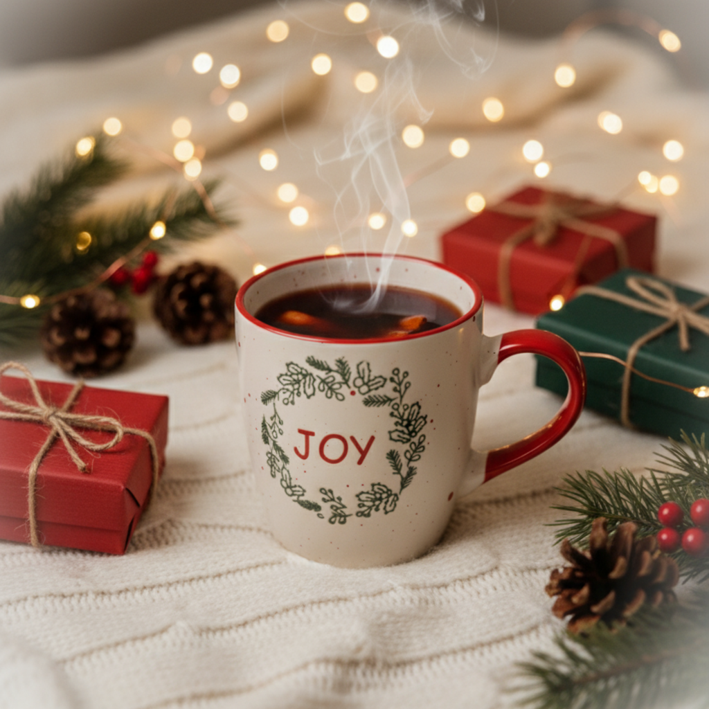 Handmade Joy Christmas Mug – Festive Ceramic Cup (350ml) | Holiday Coffee & Hot Chocolate Mug - Gifteila