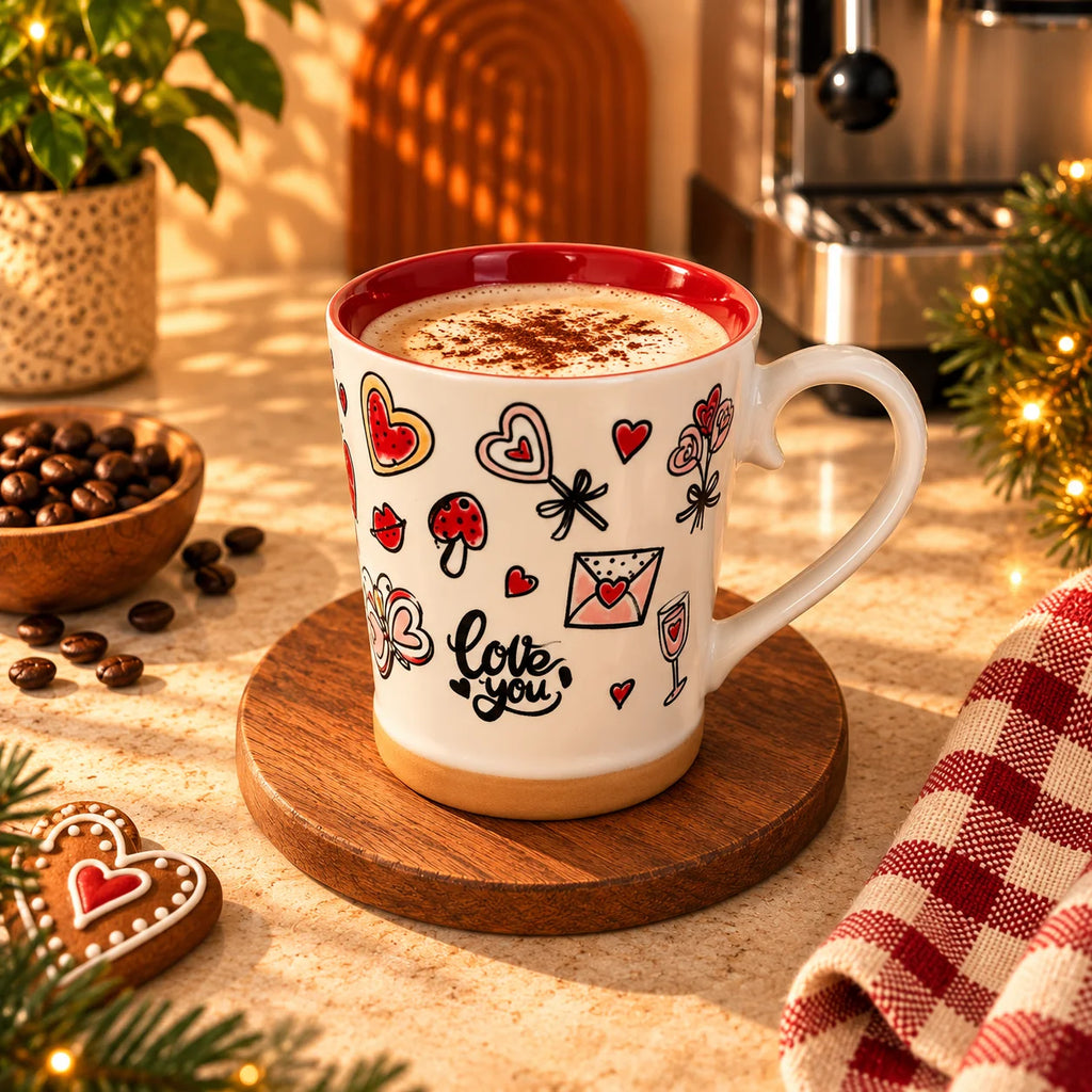 Love You Doodle Mug – White with Red Interior, 400ml – view 2