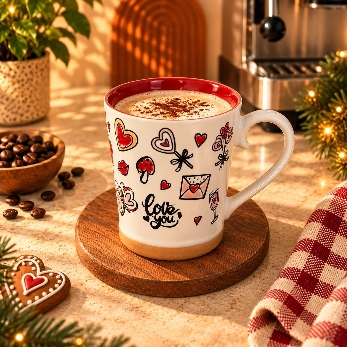 Love You Doodle Mug – White with Red Interior, 400ml – view 2