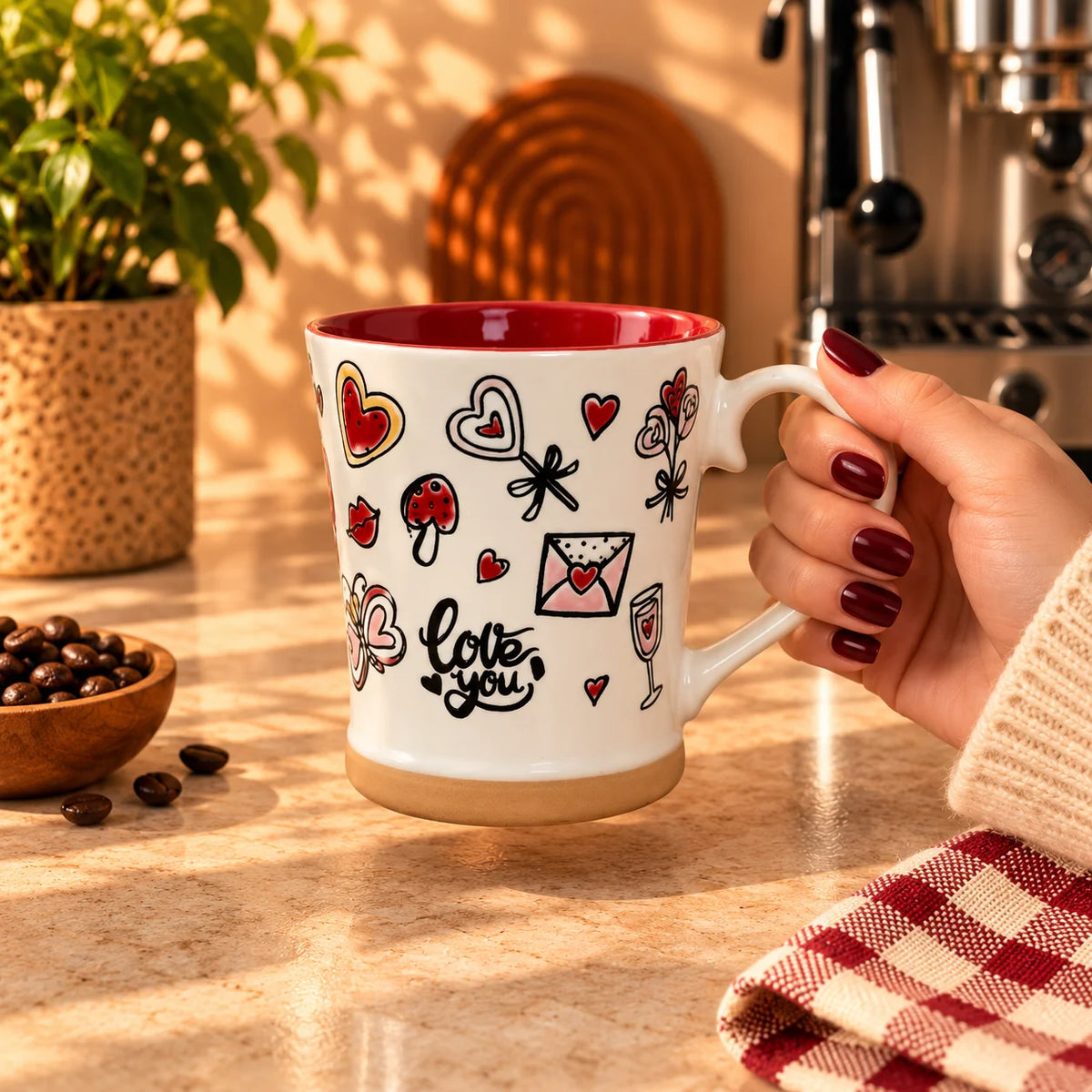 Love You Doodle Mug – White with Red Interior, 400ml – view 3