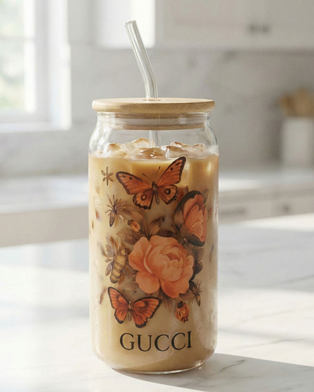 Luxury Coffee Glass Jar – Bamboo Lid & Straw