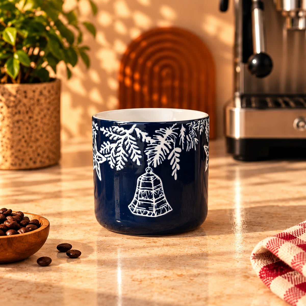 Christmas Bells & Stars Mug, Navy Blue & White, 350ml – view 3