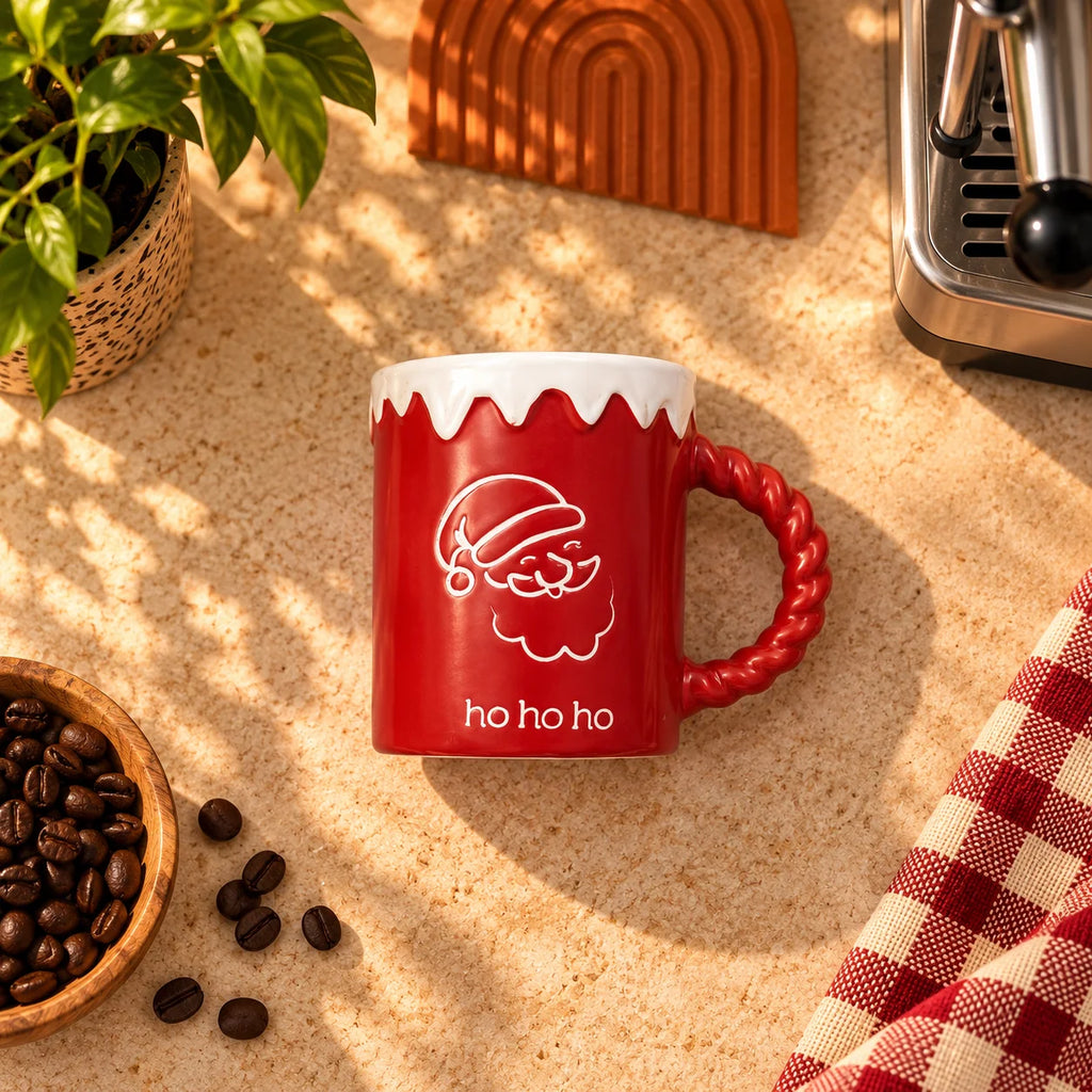 Ho Ho Ho Santa Mug, Red with Twisted Handle, 350ml – view 4