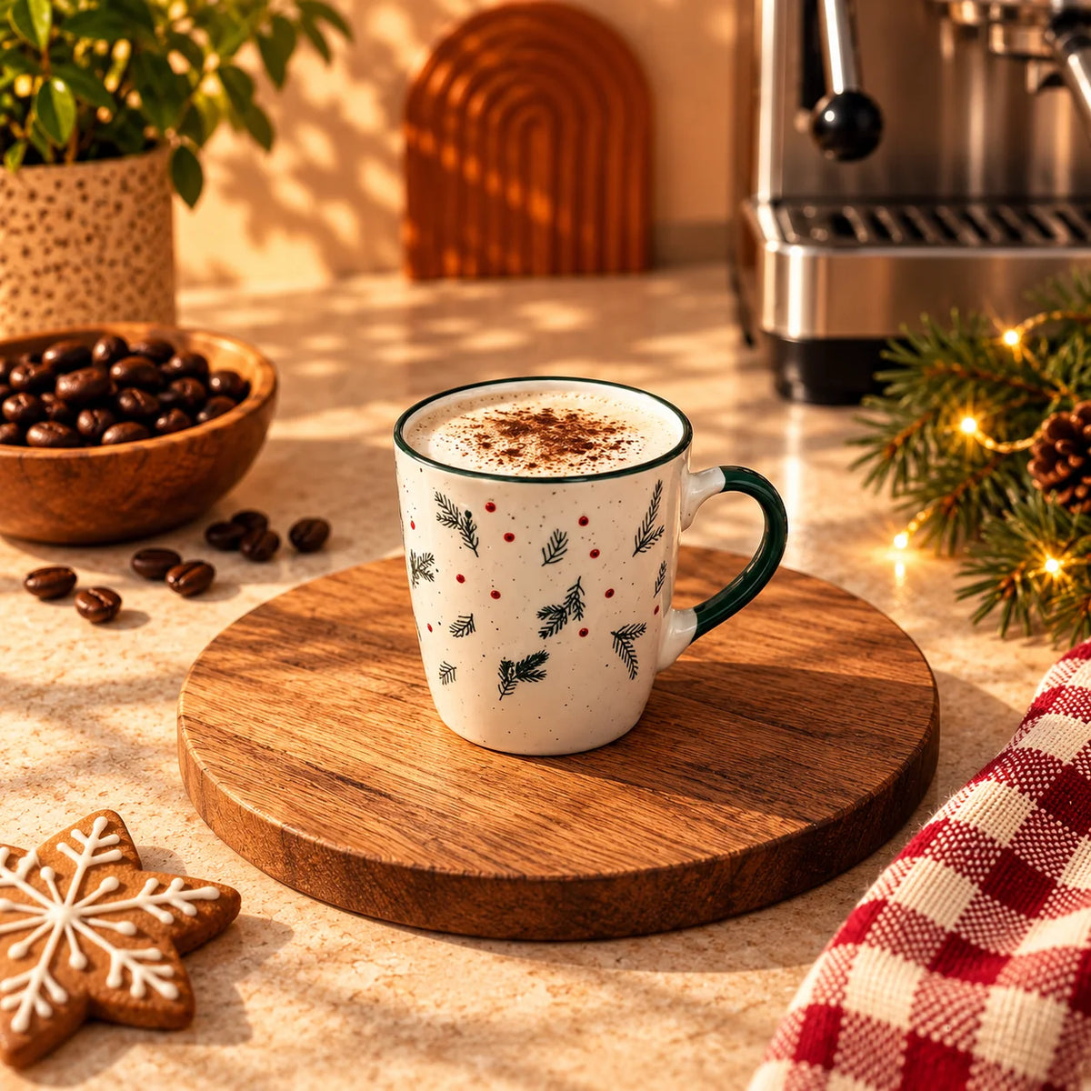 Pine & Berries Cup – Cream with Green Handle, 150ml – view 3